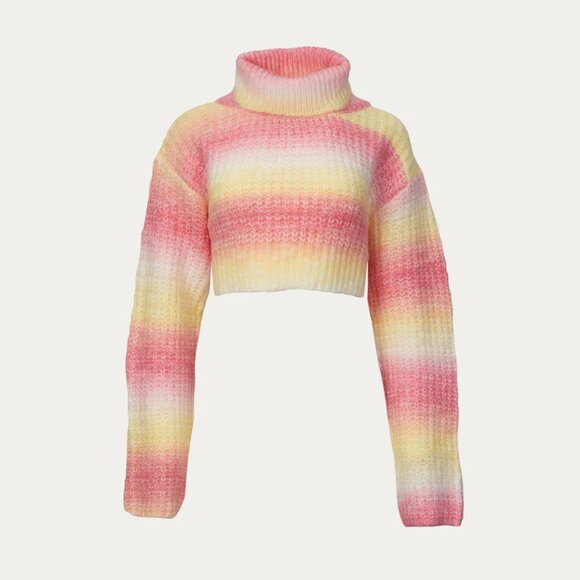 New! For Love And Lemons Multicolor Rosa Turtleneck Crop Sweater 1X 2668 - Picture 1 of 13
